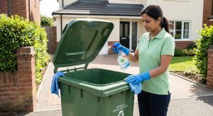 homeowner-spraying-antibacterial-cleaner-around-the-inside-rim-lid