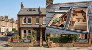 UK-townhouse-with-a-beautifully-converted-loft-visible-through-a-stylish-roof-window